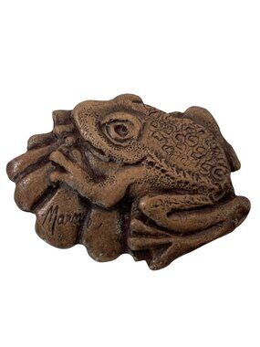 Vintage Hand Painted Tree Frog Porcelain Pin Brooch 90s Brown Whimsical Nature